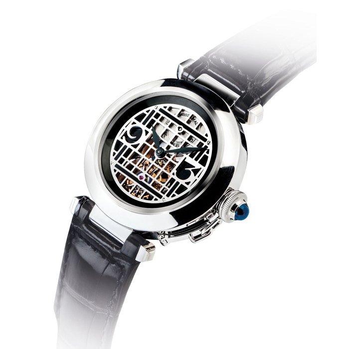 Cartier CARTIER. A FINE AND RARE 18K WHITE GOLD LIMITED EDITION SEMI-SKELETONISED AUTOMATIC TOURBILLON WRISTWATCH SIGNED CARTIER, PARIS, PASHA MODEL, NO. 18/20, REF. 2628, CIRCA 2000