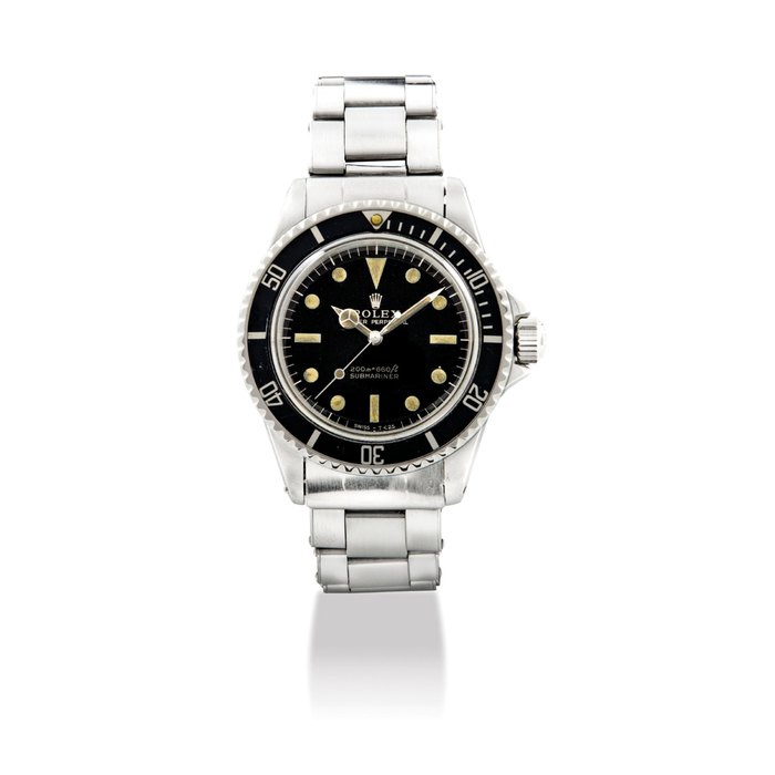 ROLEX. A RARE STAINLESS STEEL AUTOMATIC WRISTWATCH WITH BRACELET SIGNED ROLEX, OYSTER PERPETUAL, SUBMARINER, REF. 5513, CASE NO. 1’382’411, CIRCA 1966