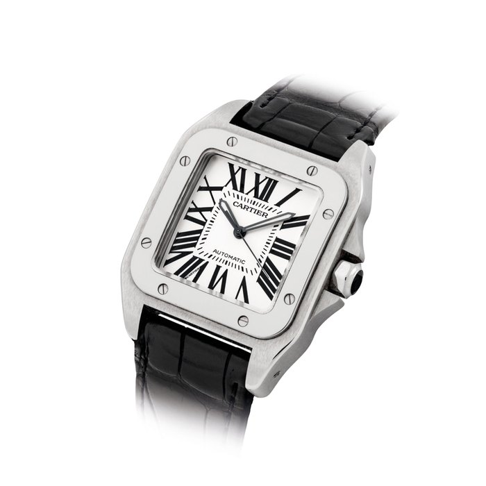 CARTIER. A STAINLESS STEEL SQUARE AUTOMATIC WRISTWATCH WITH SWEEP CENTRE SECONDS SIGNED CARTIER, SANTOS 100 MODEL, REF. 2656, CASE NO. 381152CECE, CIRCA 2004