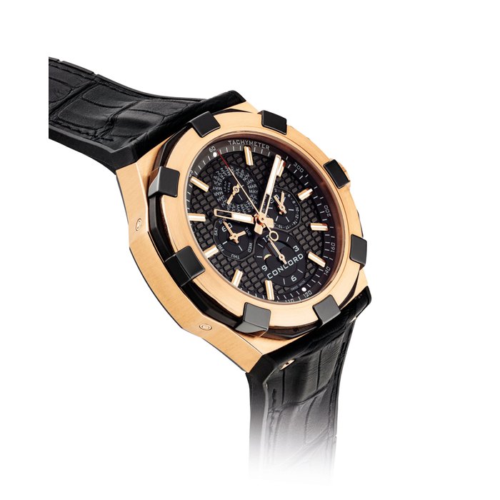 CONCORD. AN 18K PINK GOLD AND TITANIUM LIMITED EDITION AUTOMATIC PERPETUAL CALENDAR CHRONOGRAPH WRISTWATCH WITH MOON PHASES AND LEAP YEAR INDICAT ION SIGNED CONCORD, C1 MODEL, REF. 01.6.52.1088, CASE NO. 1’429’235, MOVEMENT NO. 300, CIRCA 2012