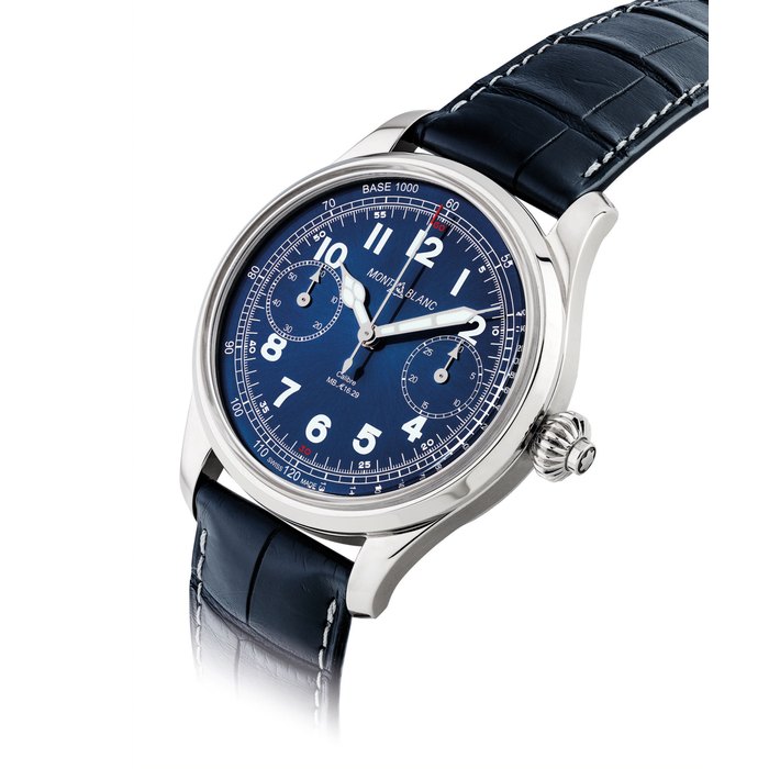 MONTBLANC. A FINE AND VERY RARE STAINLESS STEEL LIMITED EDITION SINGLE-BUTTON CHRONOGRAPH WRISTWATCH SIGNED MONTBLANC, MOVEMENT SIGNED MINERVA, VILLERET, 1858 CHRONOGRAPH TACHYMETER MODEL, NO. 084/100, REF. 7332, CASE NO. FTDG3CSD6, CIRCA 2016