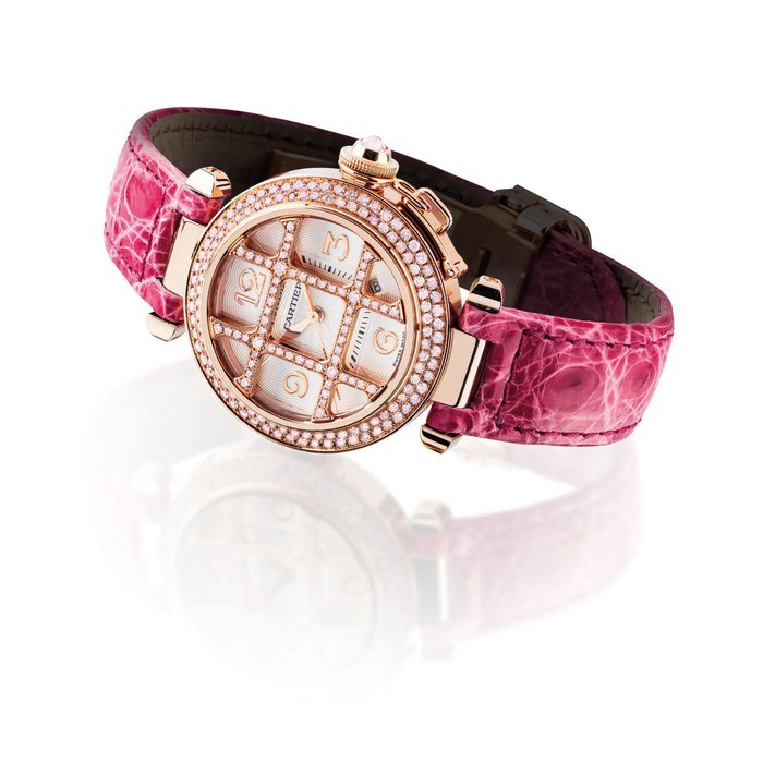 Cartier CARTIER. A FINE AND RARE 18K PINK GOLD AND PINK DIAMOND-SET AUTOMATIC WRISTWATCH WITH SWEEP CENTRE SECONDS AND DATE SIGNED CARTIER, PASHA DE CARTIER MODEL, REF. 2447, CASE NO. 301025MG, CIRCA 2000