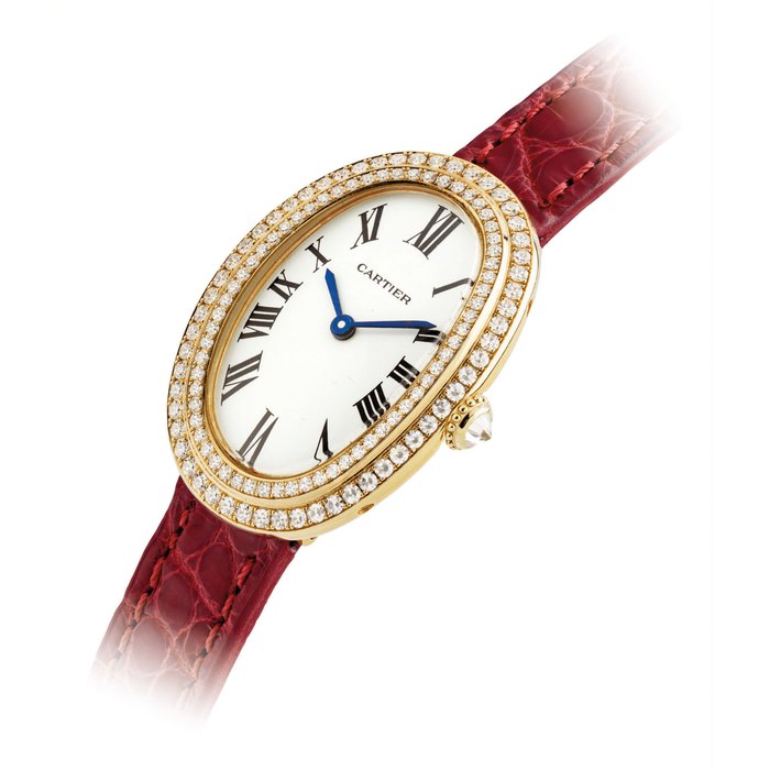 CARTIER. A LADY ’ S ELEGANT 18K GOLD AND DIAMOND-SET OVAL WRISTWATCH SIGNED CARTIER, BAIGNOIRE MODEL, CASE NO. 780’946’368, CIRCA 1980