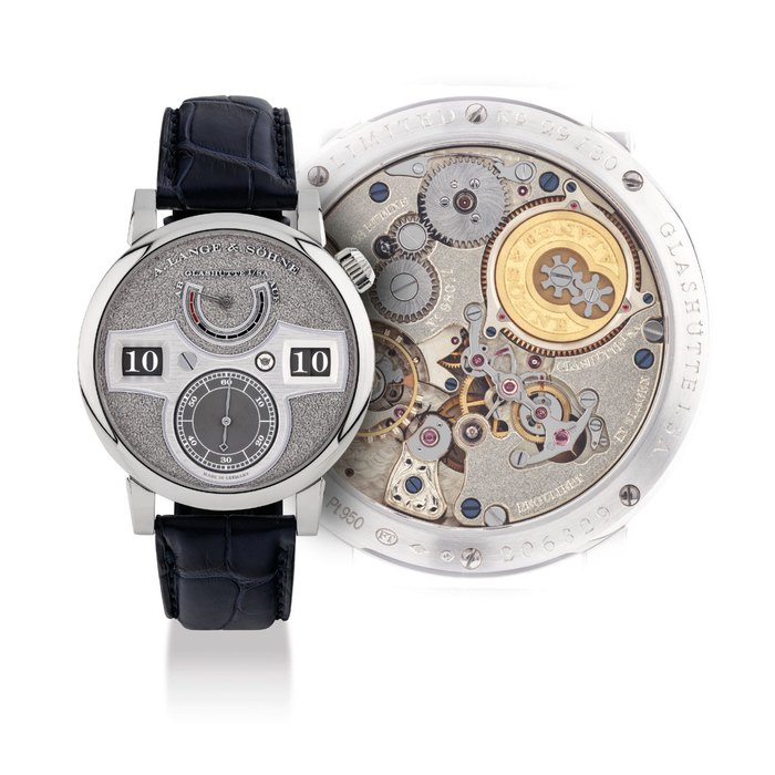 A. LANGE & SÖHNE. A VERY FINE AND EXTREMELY RARE PLATINUM LIMITED EDITION WRISTWATCH WITH DIGITAL TIME DISPLAY, POWER RESERVE, HACK FEATURE AND HAND-ENGRAVED DIAL SIGNED A. LANGE & SOHNE, GLASHUTTE I/SA, LANGE ZEITWERK HANDWERKSKUNST MODEL, NO. 29/30, REF. LSLS1402M, MOVEMENT NO. 98’017, CASE NO. 206’329, CIRCA 2014