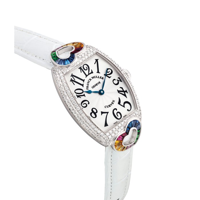 FRANCK MULLER. AN UNUSUAL 18K WHITE GOLD AND GEM-SET TONNEAU-SHAPED WRISTWATCH SIGNED FRANCK MULLER, CURVEX, QUATRE SAISONS MODEL, REF. 7502 QZ CO QTR SAI D, NO. 22, CIRCA 2010