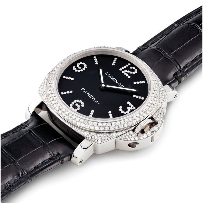 PANERAI. A RARE STAINLESS STEEL AND DIAMOND-SET SPECIAL EDITION CUSHION-SHAPED WRISTWATCH SIGNED OFFICINE PANERAI, LUMINOR DIAMANTI MODEL, NO. E24/30, REF. OP 6534, CASE NO. BB 1066691, CIRCA 2002