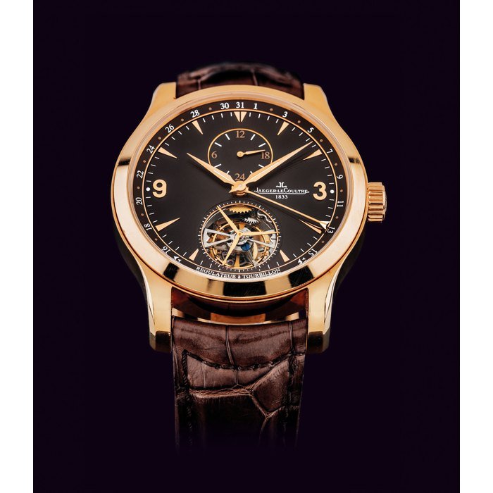 Jaeger-Lecoultre JAEGER-LECOULTRE. A FINE 18K PINK GOLD LIMITED EDITION AUTOMATIC DUAL TIME TOURBILLON WRISTWATCH WITH DATE SIGNED JAEGER-LECOULTRE, MASTER GRAND TOURBILLON MODEL, SERIE LIMITEE 1833, NO. 002/575, REF. 149.2.34.S, CASE NO. 2’504’554, CIRCA 2008