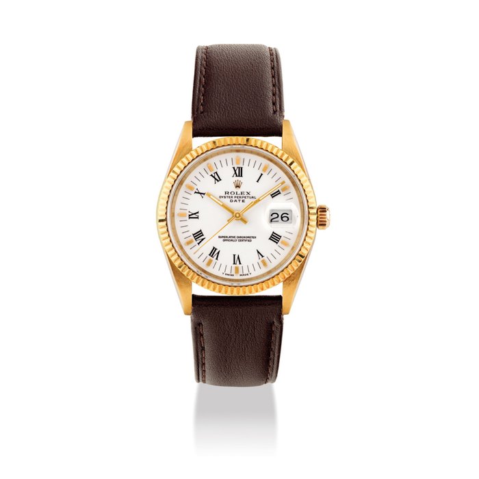 ROLEX. AN 18K GOLD AUTOMATIC WRISTWATCH WITH SWEEP CENTRE SECONDS AND DATE SIGNED ROLEX, DATE MODEL, REF. 15238, CASE NO. 774’025, CIRCA 1983