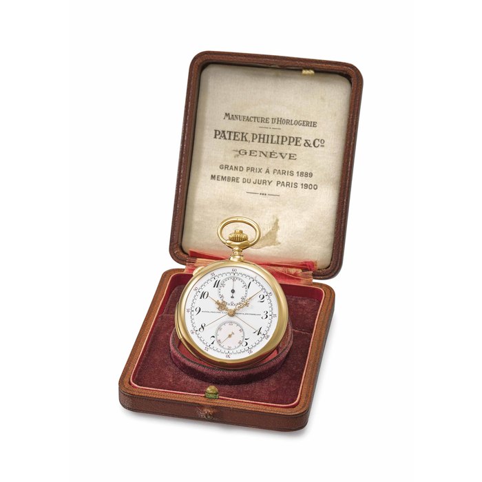Patek Philippe. A very fine and rare 18K gold minute repeating split seconds chronograph keyless lever watch with box Signed Patek Philippe & Cie., Geneva, Switzerland, retailed by Shreve, Crump & Low Co., Boston, movement no. 174’160, case no. 279’631, manufactured in 1913