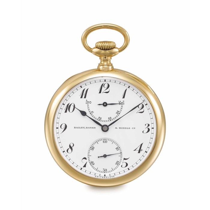 Patek Philippe. A very fine and rare 18K gold Observatory prize-winning keyless lever chronometer with “Extra Special” movement, Guillaume balance and power reserve indicator, special mention awarded at the chronometer contests in 1913 and 1914, Third Prize winner at the Observatory of Geneva contest of 1915, adjusted by C. Batifolier Signed Patek Philippe & Co., Geneva, Switzerland, movement no.162’767, case no. 402’211, made for Bailey Banks & Biddle Co., Philadelphia, in 1911