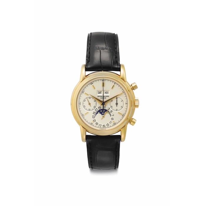 Patek Philippe. A Very Fine and Rare 18k Gold Perpetual Calendar Chronograph Wristwatch with Moon Phases Signed Patek Philippe, Genève, Ref. 2499/100, Fourth Series, Movement No. 869'252, Case No. 2'792'108, Manufactured in 1982