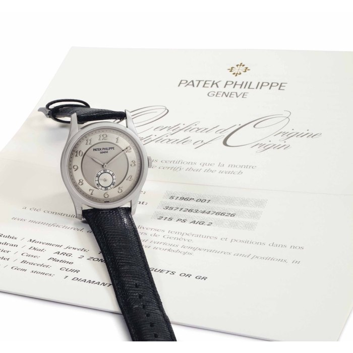 Patek Philippe. A Fine Platinum Wristwatch with Breguet Numerals and Two-Tone Dial Signed Patek Philippe, Ref. 5196P, Movement No. 3'571'263, Case No. 4'476'626, Manufactured in 2009