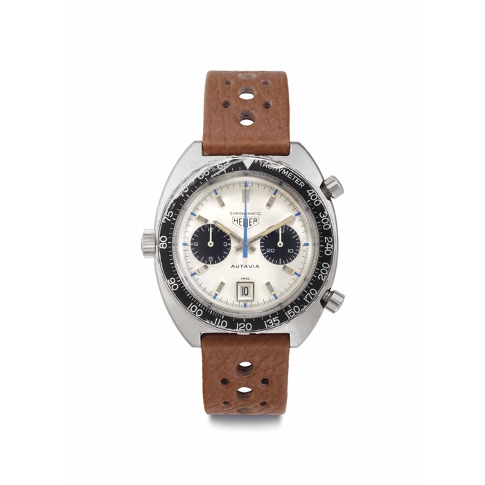 Heuer. An Extremely Rare Stainless Steel Automatic Chronograph Wristwatch with Date and "Jo Siffert" Dial Signed Heuer, Autavia, Chronomatic Model, Ref. 1163T, Case No. 141’373, Circa 1969