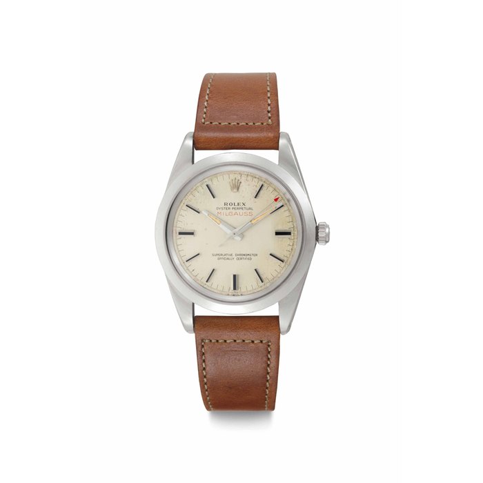 Rolex. A Fine Stainless Steel Automatic Antimagnetic Wristwatch with Center Seconds Signed Rolex, Oyster Perpetual, Milgauss, Ref. 1019, Case No. 1'636'593, Circa 1961
