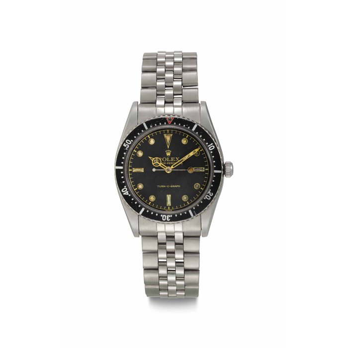 Rolex. A Stainless Steel Automatic Wristwatch with Center Seconds, Bracelet and "Waffle" Dial Signed Rolex, Oyster Perpetual, Turn-O-Graph, Ref. 6202, Case No. 950'661, Circa 1953