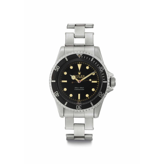 Rolex. A Stainless Steel Automatic Wristwatch with Center Seconds, Bracelet and "Exclamation" Dial Signed Rolex, Oyster Perpetual, 200m-660ft, Submariner, Ref. 5513, Case No. 765'042, Circa 1962