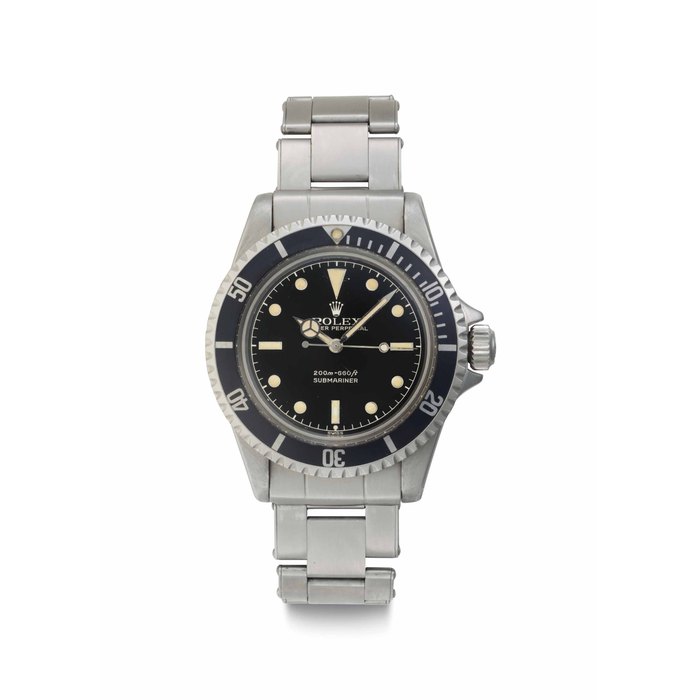 Rolex. A Fine and Rare Stainless Steel Automatic Wristwatch with Center Seconds and "Exclamation" Dial Signed Rolex, Oyster Perpetual, 200m=660ft, Submariner, Ref. 5512, Case No. 870'590, Circa 1962