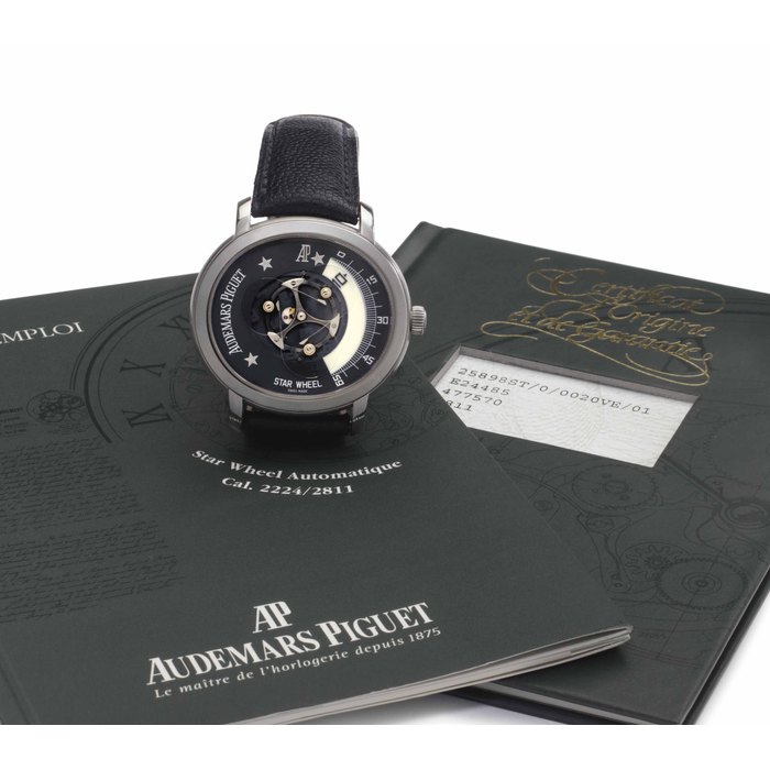 Audemars Piguet Audemars Piguet. A Fine Stainless Steel Limited Edition Oval-shaped Wristwatch with Wandering Hours Signed Audemars Piguet, Millenary Star Wheel Model, Ref. 25898ST, Movement No. 477'570, Case No. E 24'485, Circa 2000, Price & Market Data