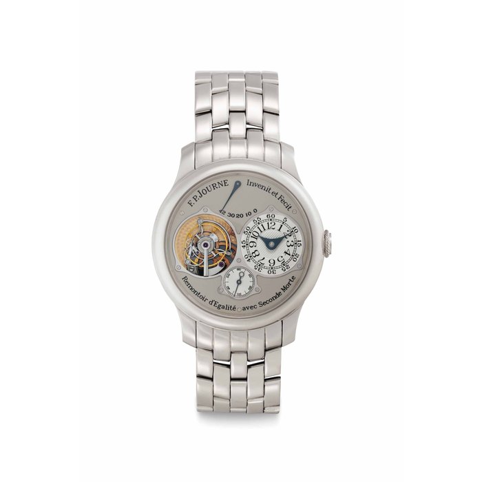 F.P.Journe. A Very Fine and Rare Platinum Tourbillon Wristwatch with Constant Force Remontoir, Power Reserve, Dead Beat Second and Bracelet Signed F.P.Journe, Invenit et Fecit, Remontoir d'Egalité avec Seconde Morte, Tourbillon Souverain, No. 123-05TN, Circa 2004