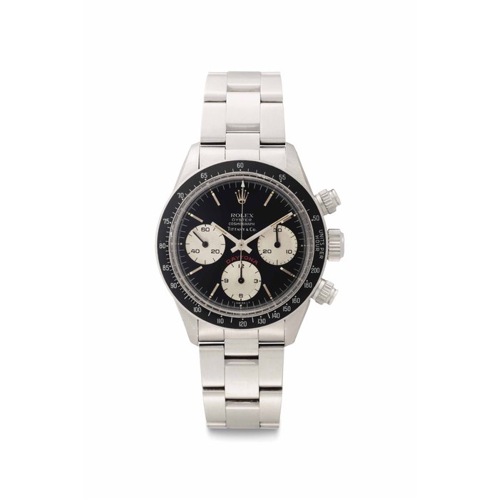 Rolex. A Very Fine and Rare Stainless Steel Chronograph Wristwatch with Bracelet Signed Rolex, Retailed by Tiffany & Co., Oyster, Cosmograph, Daytona, Ref. 6263, Case No. 7'627'508, Circa 1983