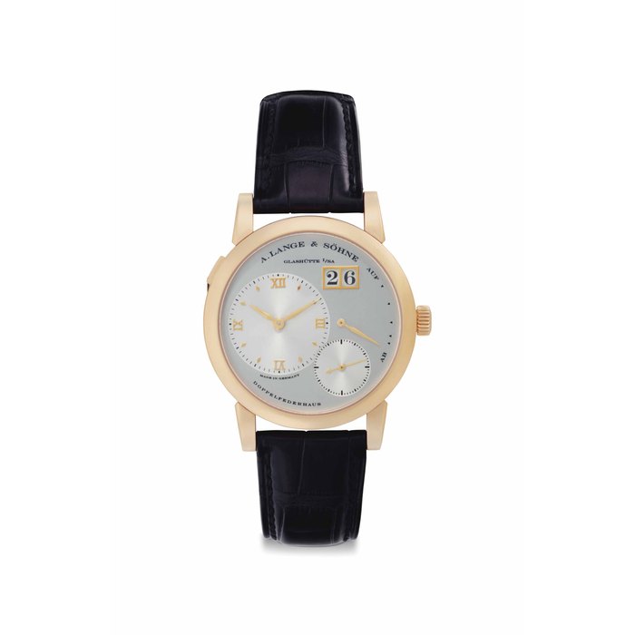 A. Lange & Söhne. A Fine 18k Pink Gold Wristwatch with Oversized Date and Power Reserve Signed A. Lange & Söhne, Glashütte I/SA, Doppelfederhaus, Lange 1 Model, Movement No. 33'278, Case No. 148'661, Circa 2000