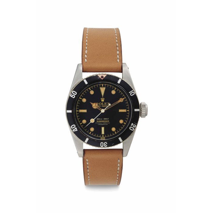 Rolex Rolex. A Rare Stainless Steel Automatic Wristwatch with Center Seconds Signed Rolex, Oyster Perpetual, 200m=660ft, Submariner, Ref. 6538, Case No. 307'505, Circa 1957