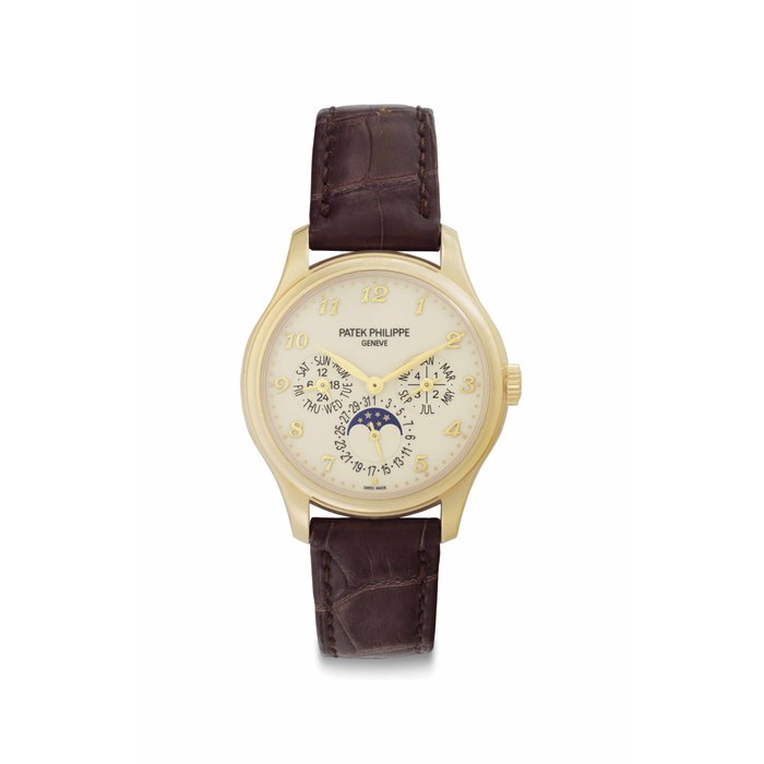 Patek Philippe. A Fine 18k Gold Automatic Perpetual Calendar Wristwatch with Moon Phases Signed Patek Philippe, Geneve, Ref. 5327J, Movement No. 5'979'285, Case No. 6'155'940, Circa 2016