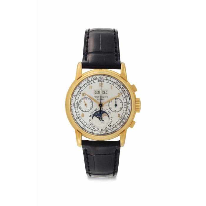 Patek Philippe. An Exceptionally Fine and Rare 18k Gold Perpetual Calendar Chronograph Wristwatch with Moon Phases Signed Patek Philippe, Genève, Ref. 2499, First Series, Movement No. 868'347, Case No. 687'763, Manufactured in 1952