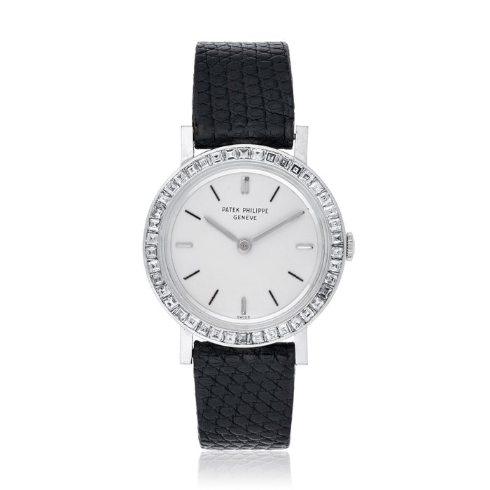 PATEK PHILIPPE PLATINUM WITH DIAMOND BEZEL, REF. 3401