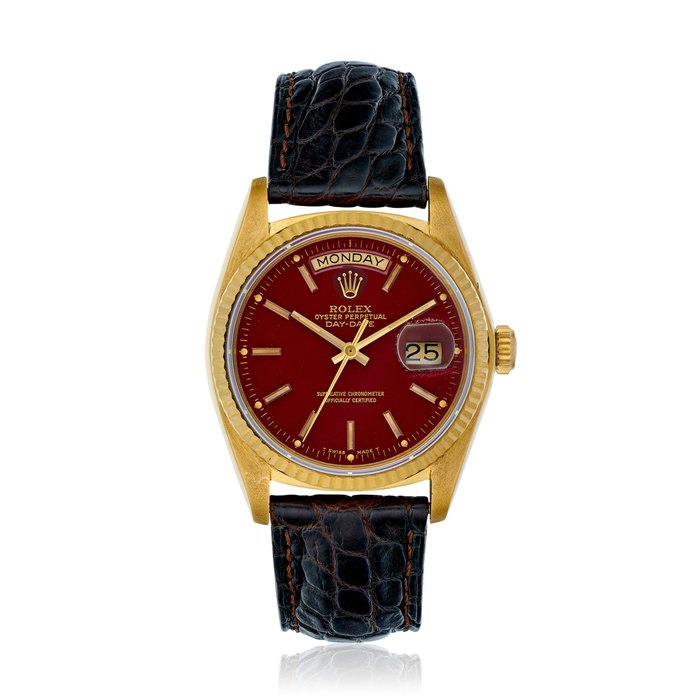 ROLEX, DAY-DATE WITH "OXBLOOD" STELLA DIAL, REF. 18038