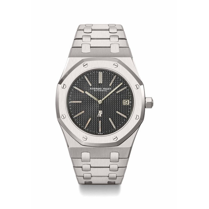 Audemars Piguet. A very fine, rare and early stainless steel automatic wristwatch with date and bracelet Signed Audemars Piguet, Automatic, Royal Oak, No. A 264, Ref. 5402ST, Movement No. 127'296, Case No. 67’264, Manufactured in 1972