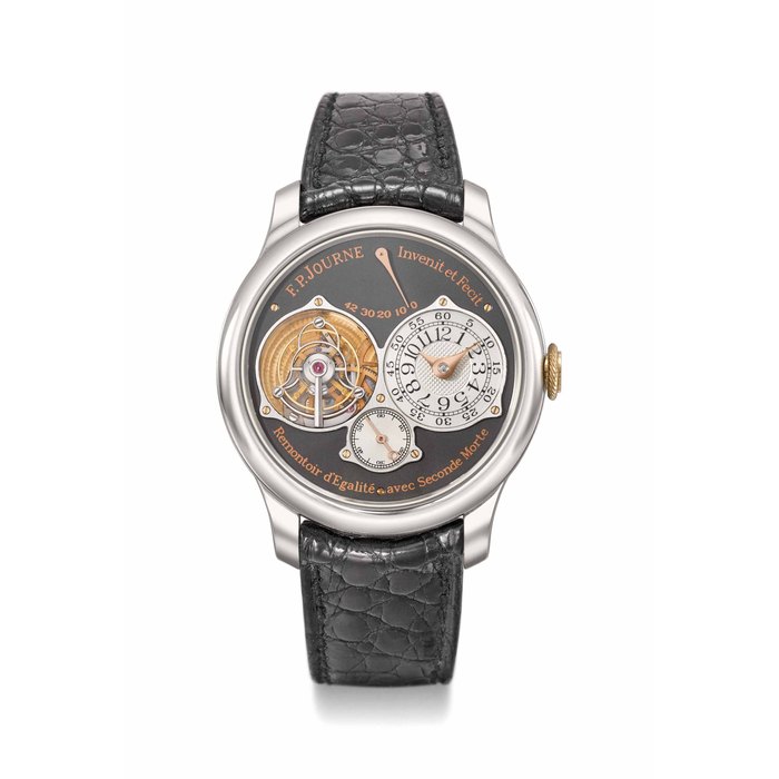 F.P. Journe. A fine and extremely rare limited edition titanium and pink gold tourbillon wristwatch with power reserve, dead beat seconds, certificate and box, made to commemorate the first anniversary of the F.P. Journe Geneva boutique Signed F.P. Journe, Invenit et Fecit, Remontoir d’Egalité avec Seconde Morte, Tourbillon Souverain Model, No. 1/5-TT, Circa 2008