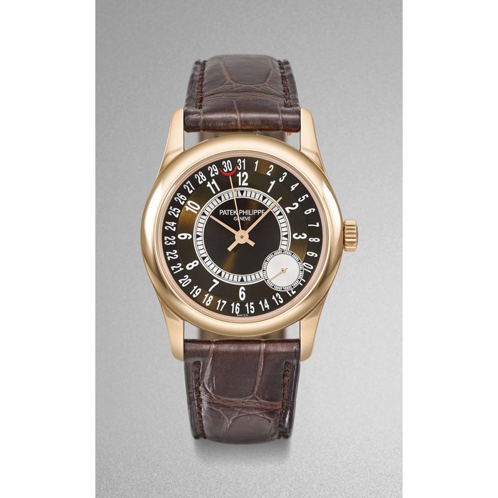 Patek Philippe. A very fine 18K pink gold automatic wristwatch with date, original certificate and box Signed Patek Philippe, Genève, ref. 6000R-001, Calatrava model, movement no. 5’617’615, case no. 4'551'029, circa 2011