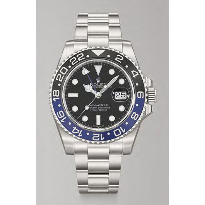 ROLEX. A FINE STAINLESS STEEL DUAL TIME WRISTWATCH WITH SWEEP CENTRE SECONDS, DATE, BRACELET, ORIGINAL GUARANTEE AND BOX SIGNED ROLEX, OYSTER PERPETUAL DATE, GMT-MASTER II, REF.116710BLNR, CASE NO. 229D3924, CIRCA 2013
