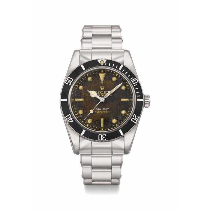 Rolex Rolex. A very fine and rare stainless steel automatic wristwatch with sweep centre seconds, bracelet and tropical dial Signed Rolex, Oyster Perpetual, 100m=330ft, Submariner, Ref. 5508, Case No. 489’882, Circa 1959, Price & Market Data