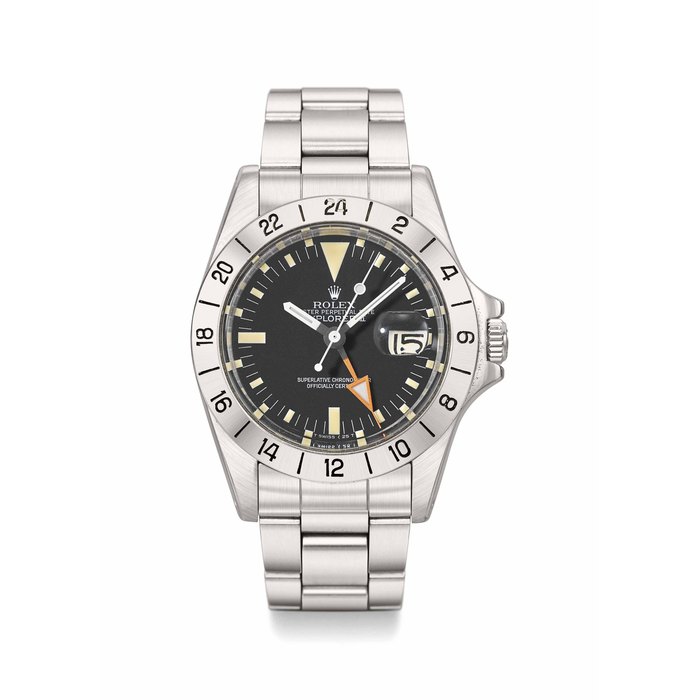 Rolex. A very fine stainless steel automatic wristwatch with sweep centre seconds, date, 24 hour hand and bracelet Signed Rolex, Oyster Perpetual Date, Explorer II, So-Called "Steve McQueen" model, Ref. 1655, Case No. 3'343'099, Circa 1973