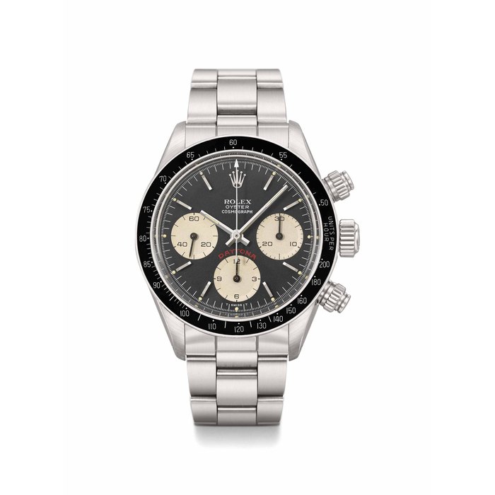 Rolex. A very fine and rare stainless steel chronograph wristwatch with bracelet, original warranty, receipts, additional bracelet links, box and outer packaging Signed Rolex, Oyster Cosmograph, Daytona, Ref. 6263, Case No. 8’621’805, Circa 1985
