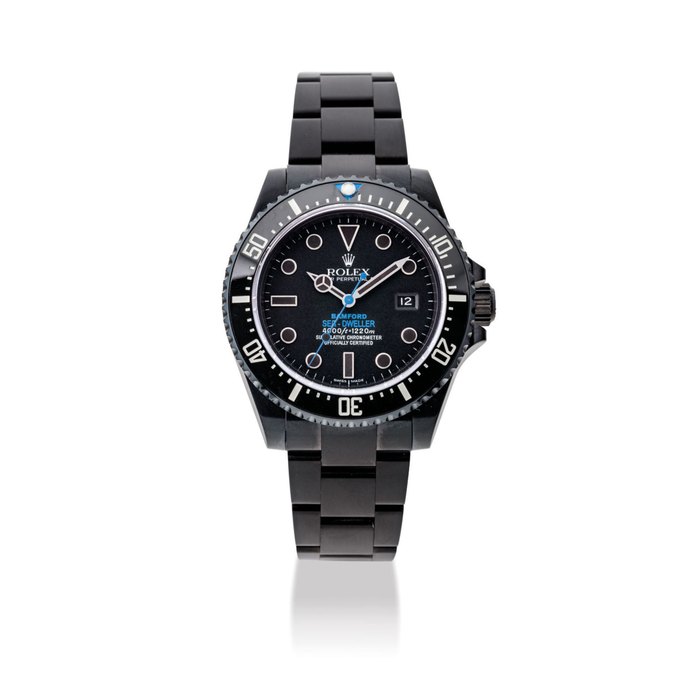 BAMFORD. A PVD-COATED STAINLESS STEEL AUTOMATIC WRISTWATCH WITH SWEEP CENTRE SECONDS, DATE, HELIUM ESCAPE VALVE AND BRACELET SIGNED ROLEX, OYSTER PERPETUAL, BAMFORD SEA-DWELLER MODEL, REF. 116600, CASE NO. 29E20786, CIRCA 2014