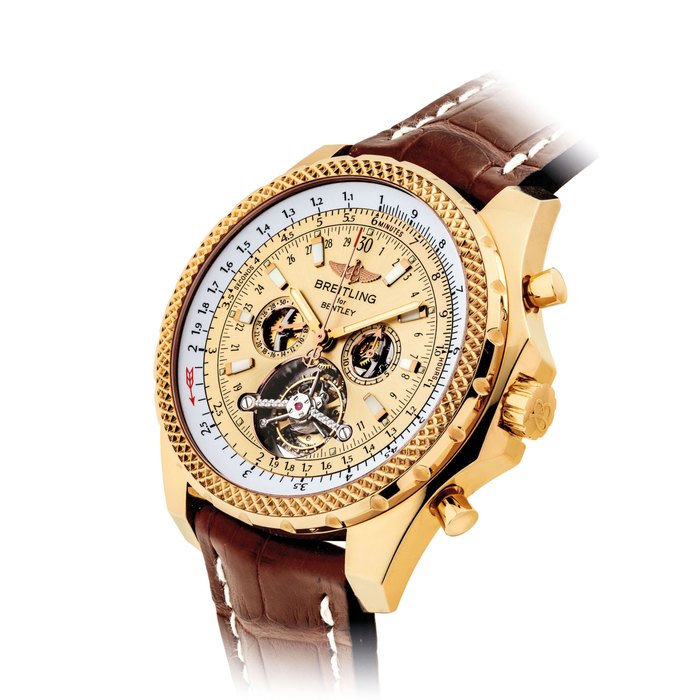 BREITLING. A FINE 18K GOLD TOURBILLON CHRONOGRAPH WRISTWATCH WITH DATE SIGNED BREITLING FOR BENTLEY, MULLINER TOURBILLON MODEL, REF. H18841, NO. 1884B090, CIRCA 2007