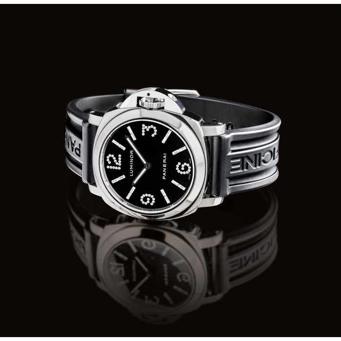 PANERAI. A VERY RARE AND ATTRACTIVE STAINLESS STEEL AND DIAMOND-SET CUSHION-SHAPED WRISTWATCH SIGNED PANERAI, DIAMANTI DELLA MODEL, REF. OP 6534, PAM00030, CASE NOS. BB 1105569 AND F16/60, CIRCA 2004