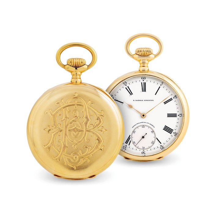 PATEK PHILIPPE. A RARE 18K PINK GOLD OPENFACE KEYLESS LEVER WATCH WITH ENAMEL DIAL SIGNED PATEK, PHILIPPE & CIE GENEVE, B. BARROS PIMENTEL, CHRONOMETRO GONDOLO, FABRICADO EXPRESSAMENTE PARA GONDOLO & LABOURIAU, REJOLEIROS, RIO DE JANEIRO MOVEMENT NO. 157’951, CASE NO. 261.344, MANUFACTURED IN 1909