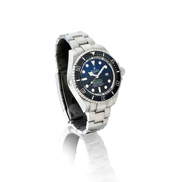 ROLEX. A FINE AND LARGE STAINLESS STEEL AUTOMATIC WRISTWATCH WITH SWEEP CENTRE SECONDS, DATE, HELIUM ESCAPE VALVE, CERAMIC BEZEL, BRACELET AND GRADIENT D-BLUE DIAL SIGNED ROLEX, OYSTER PERPETUAL DATE, SEA-DWELLER DEEPSEA D-BLUE MODEL, REF. 116660, CASE NO. V4616510, CIRCA 2016