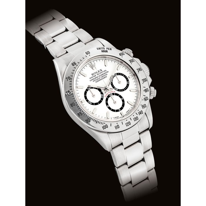 ROLEX. A FINE STAINLESS STEEL AUTOMATIC CHRONOGRAPH WRISTWATCH WITH BRACELET SIGNED ROLEX, OYSTER PERPETUAL, COSMOGRAPH DAYTONA MODEL, REF. 16520, MOVEMENT NO. 151'538, CASE NO. U377288, CIRCA 1997