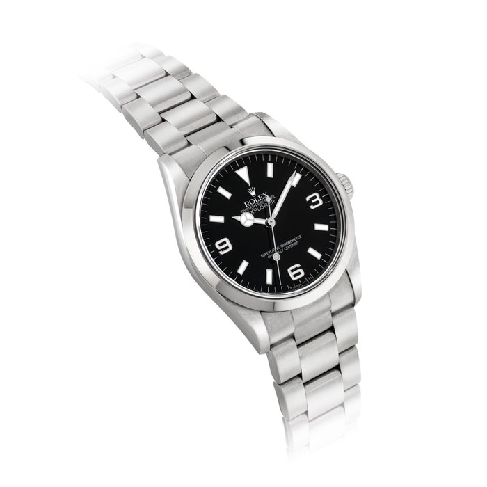 ROLEX. A STAINLESS STEEL AUTOMATIC WRISTWATCH WITH SWEEP CENTRE SECONDS AND BRACELET SIGNED ROLEX, OYSTER PERPETUAL, EXPLORER MODEL, REF. 14270, CASE NO. S884419, CIRCA 1995