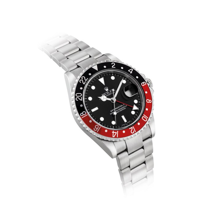 ROLEX. A STAINLESS STEEL AUTOMATIC DUAL TIME WRISTWATCH WITH SWEEP CENTRE SECONDS, DATE AND BRACELET SIGNED ROLEX, OYSTER PERPETUAL, GMT-MASTER II MODEL, REF. 16710, CASE NO. D179742, CIRCA 2005