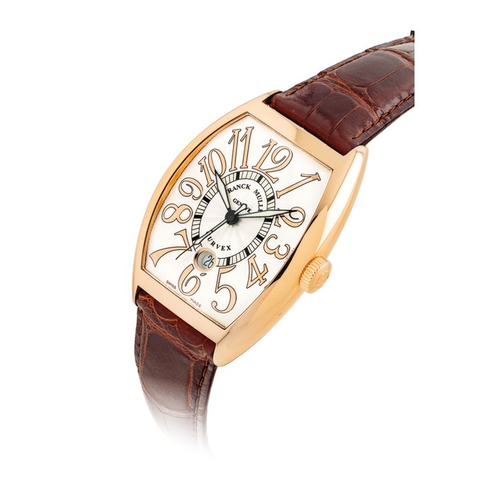 FRANCK MULLER. AN 18K PINK GOLD TONNEAU-SHAPED AUTOMATIC WRISTWATCH WITH SWEEP CENTRE SECONDS AND DATE SIGNED FRANCK MULLER, GENEVE, CURVEX RELIEF MODEL, REF. 8880 SC DT REL, CASE NO. 285, CIRCA 2005