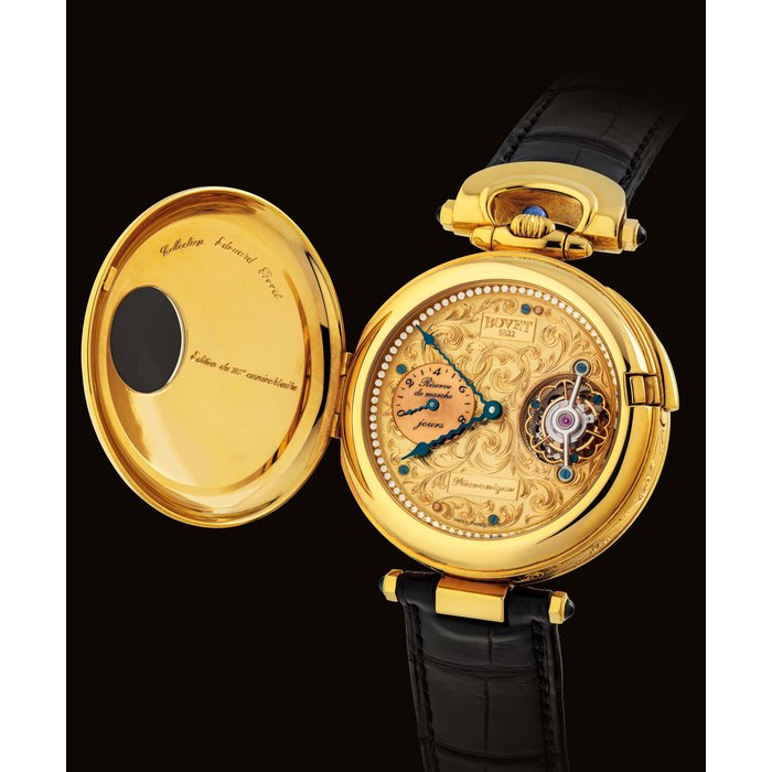 BOVET. A VERY FINE AND POSSIBLY UNIQUE 18K GOLD AND DIAMOND-SET HALF HUNTER CASE TOURBILLON WRISTWATCH WITH POWER RESERVE SIGNED BOVET, EDITION DU 185 ANNIVERSAIRE, COLLECTION EDOUARD BOVET MODEL, NO. 18/22, REF. D862, CASE NO. 009’851, CIRCA 2007