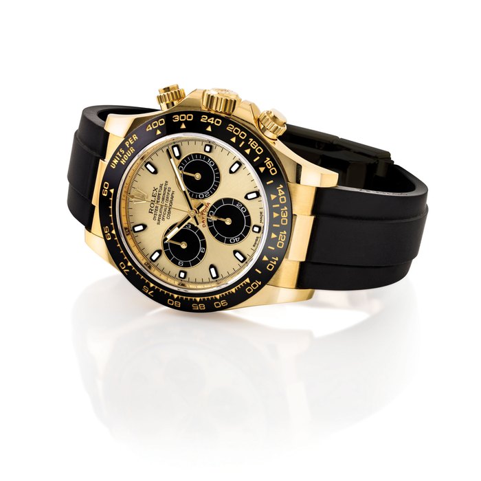 ROLEX. A FINE 18K GOLD AUTOMATIC CHRONOGRAPH WRISTWATCH WITH CERAMIC BEZEL SIGNED ROLEX, OYSTER PERPETUAL, COSMOGRAPH DAYTONA MODEL, REF. 116518LN, CASE NO. K12175D2, CIRCA 2018
