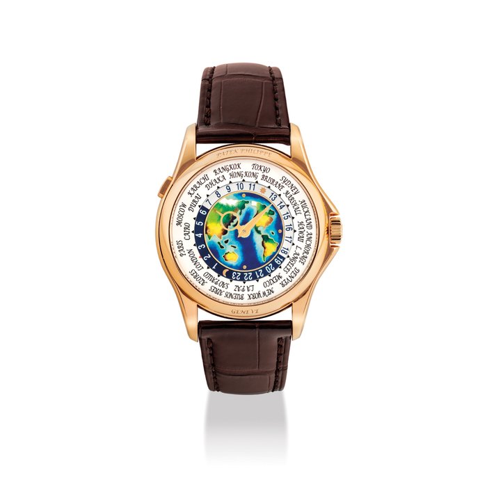 PATEK PHILIPPE. A FINE AND VERY RARE 18K PINK GOLD AUTOMATIC WORLD TIME WRISTWATCH WITH CLOISONNÉ ENAMEL DIAL SIGNED PATEK PHILIPPE, GENEVE, REF. 5131, MOVEMENT NO. 5’933’516, CASE NO. 6’060’449, CIRCA 2016