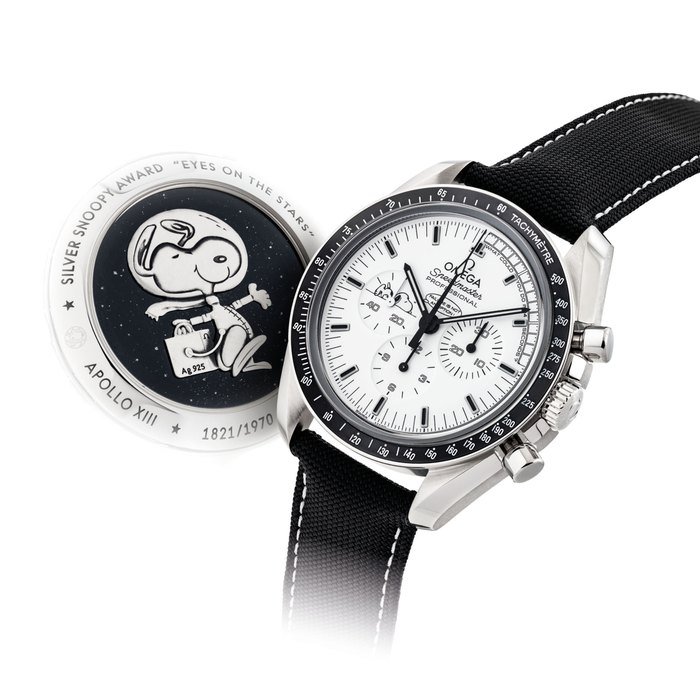 Omega OMEGA. A FINE STAINLESS STEEL LIMITED EDITION CHRONOGRAPH WRISTWATCH SIGNED OMEGA, SPEEDMASTER PROFESSIONAL, ”APOLLO 13 SILVER SNOOPY AWARD LIMITED EDITION”, NO. 1821/1970, REF. 31132423004003, CASE NO. 87'625'677, CIRCA 2017